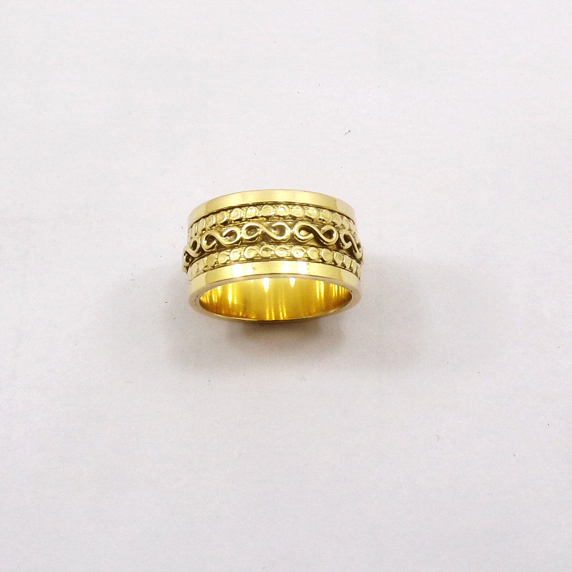 Ring Size - 9 Brass Spinner Ring K - BSPR997 18K Gold Plated Solid Brass Fidget Chunky Spinning Ring